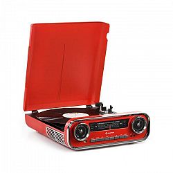 Auna Challenger, LP gramofón, bluetooth, VHF-rádio, USB, červený