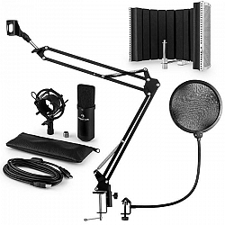 Auna MIC-900B, USB mikrofónová sada V5, čierna, kondenzátorový mikrofón, pop filter, akustická clona, rameno
