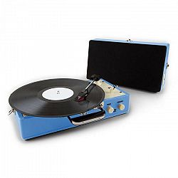 Auna Nostalgy Buckingham, kufríkový retro gramofón, reproduktor, AUX, modrý