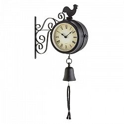 Blumfeldt Early Bird, nástenné hodiny, záhradné hodiny, teplomer, 28 x 34 x 10 cm, zvon, retro