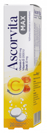 ASCORVITA MAX šumivé tablety vitamín C, D a zinok 20 ks